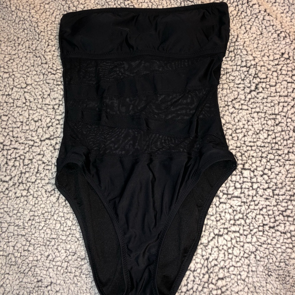 Strapless one piece cutout mesh swimsuit